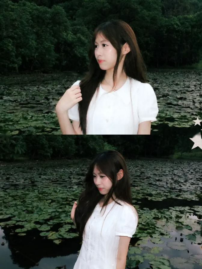 Chị Linh bên hồ sen